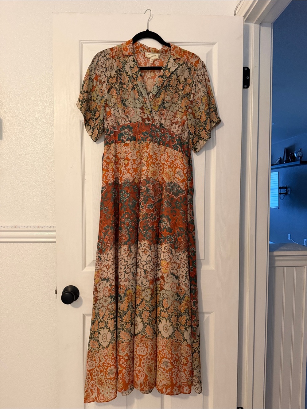 Bohemian Floral Midi Dress in Rust & Sage - Unknown Brand